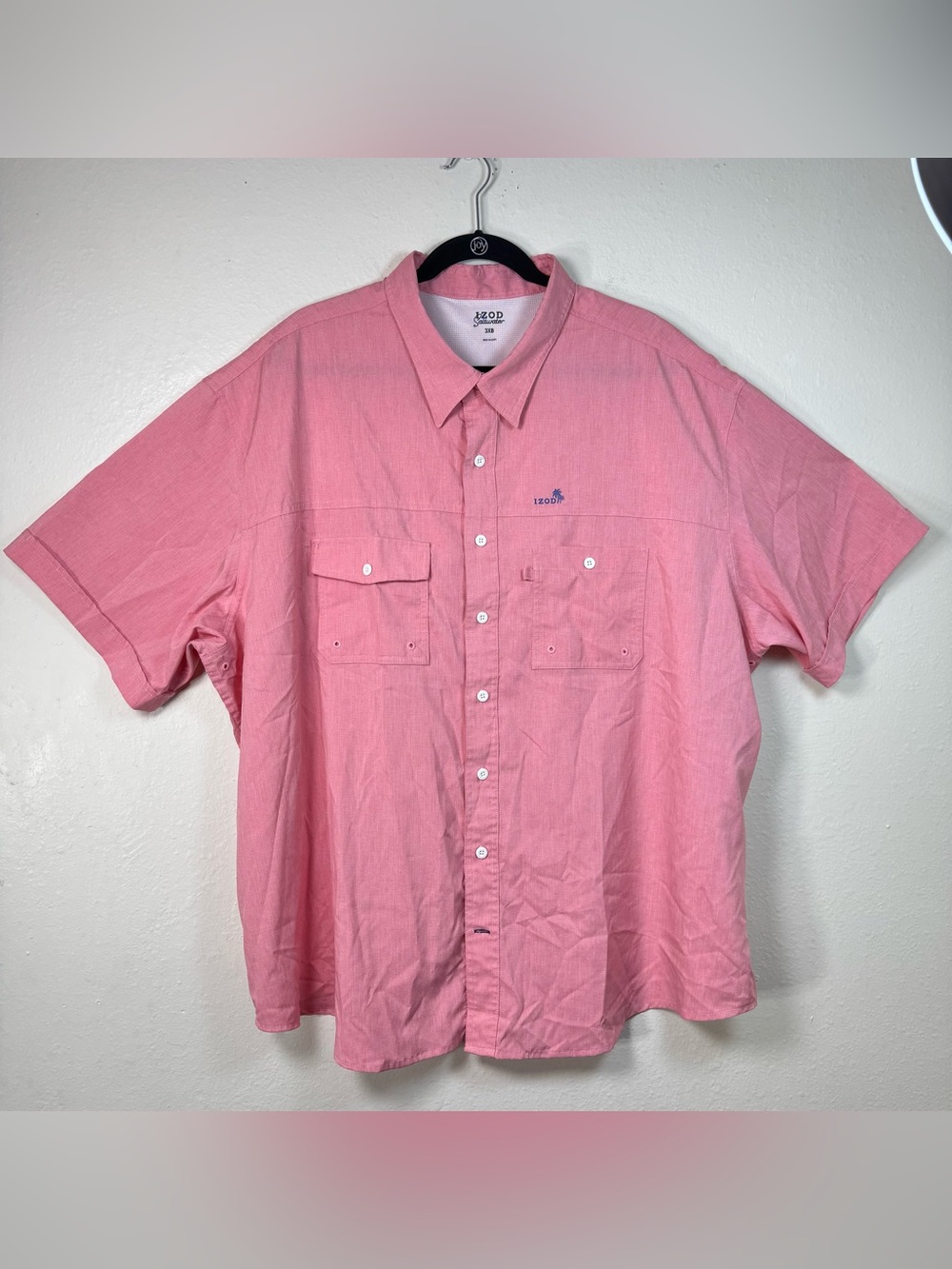 Izod Saltwater Short Sleeve Button Down Shirt Salmon/Coral Men's 3XB Casual